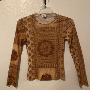 all-over print sheer long sleeve top